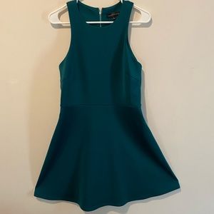 Spenser Jeremy, high neck, fit and flare teal dress with exposed zipper